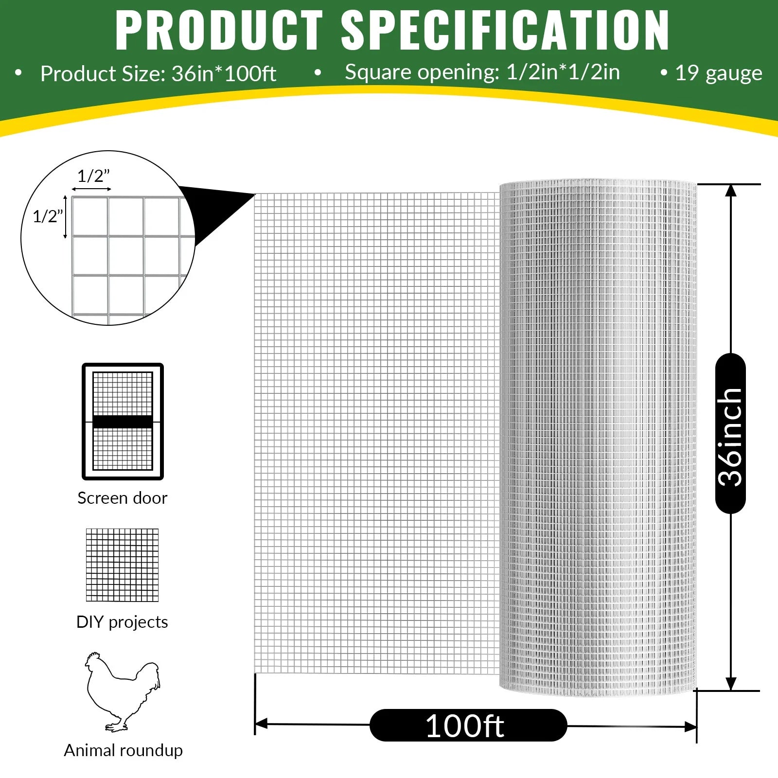 DWALE 48inx100ft 19 Gauge Heavy Duty Galvanized Wire Fence