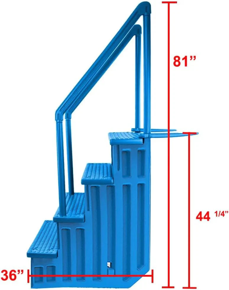 Non-slip entry steps for pools | Grey | For above-ground pools | Can be installed on terraces with a height of 122 to 137 cm | Load capacity up to 136 kg