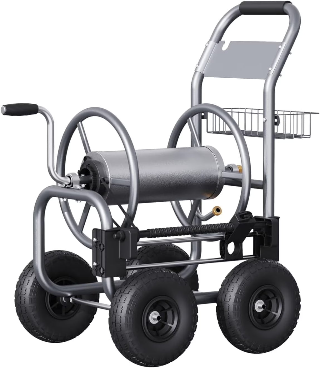 Giraffe Tools Heavy Duty Industrial Garden Hose Reel Cart with Wheels, 5/8in-250ft Hose Capacity