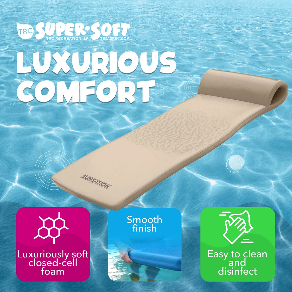 TRC Recreation Sunsation 1.75" Thick Foam Pool Float Lounger w/ Headrest, 2 Pack, Bronze