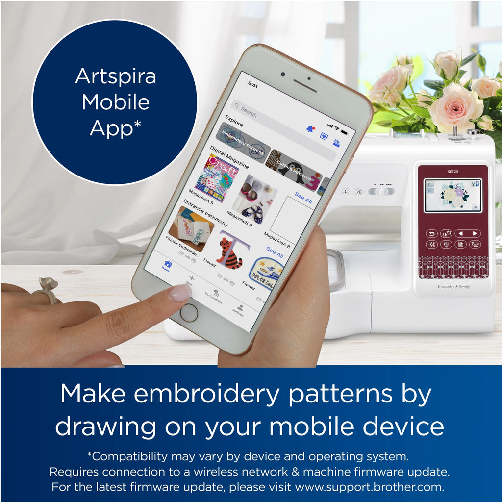 Brother SE725 Sewing and Embroidery Machine with Artspira App, 50 Free Designs