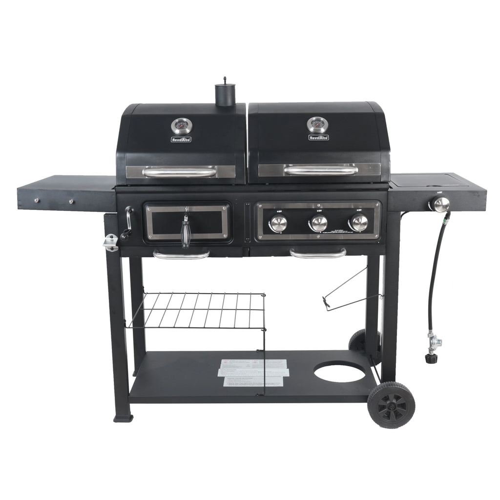 Dual Fuel Gas & Charcoal Combo Grill, Black with Stainless