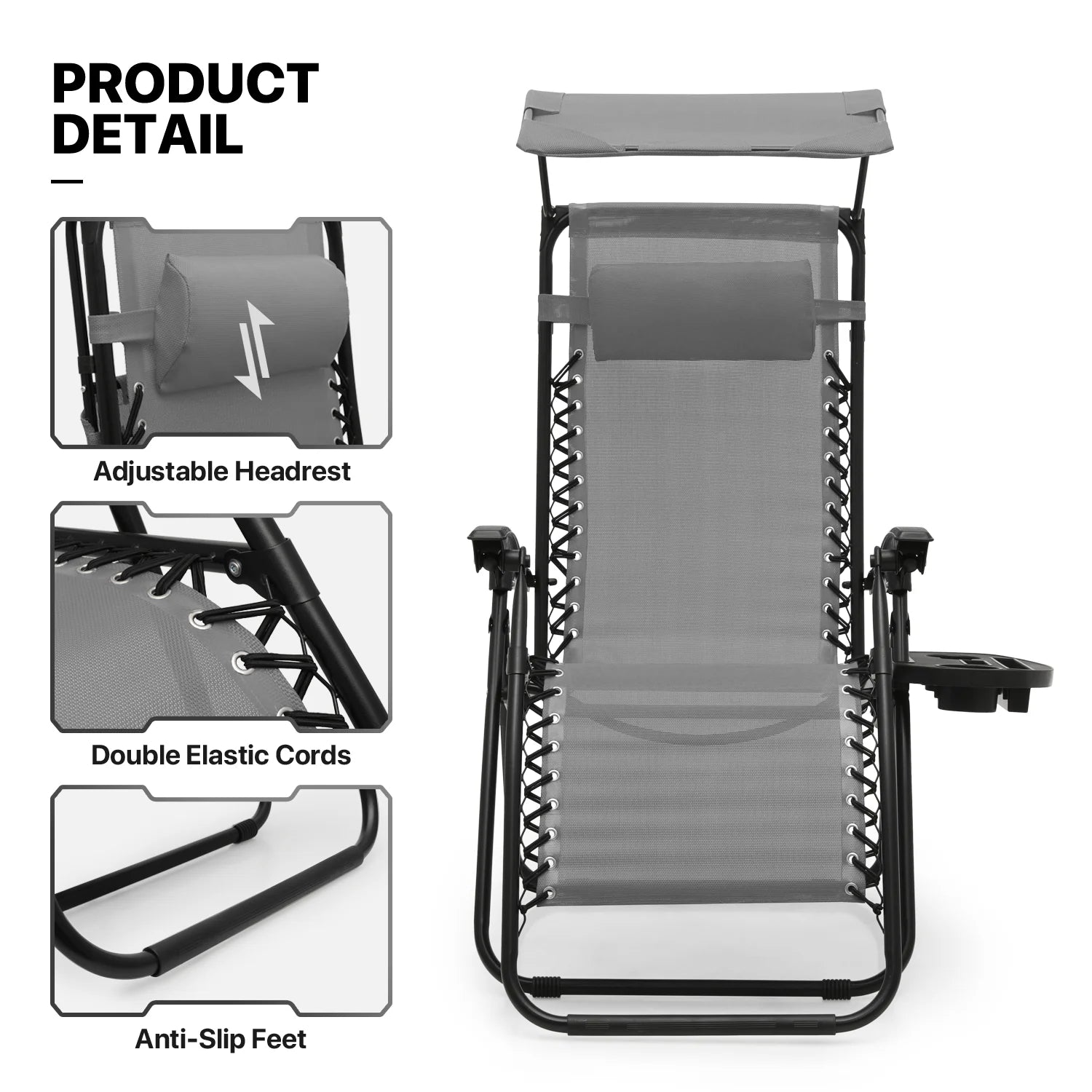 MoNiBloom Zero Gravity Chairs Set of 2, Folding Outdoor Patio Beach Recliner with Canopy Shade & Headrest, Black