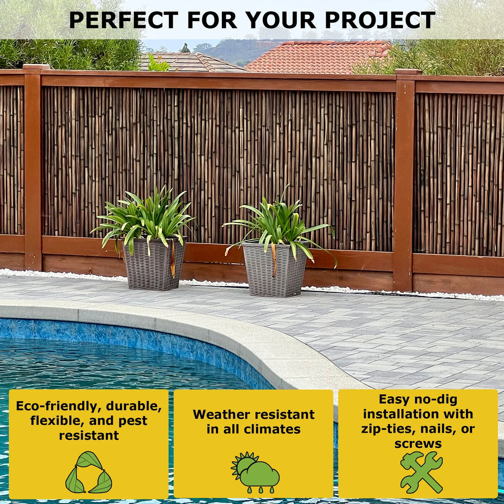 Backyard X-Scapes Bamboo Fence Panel, Natural Black, 4' H x 8' L