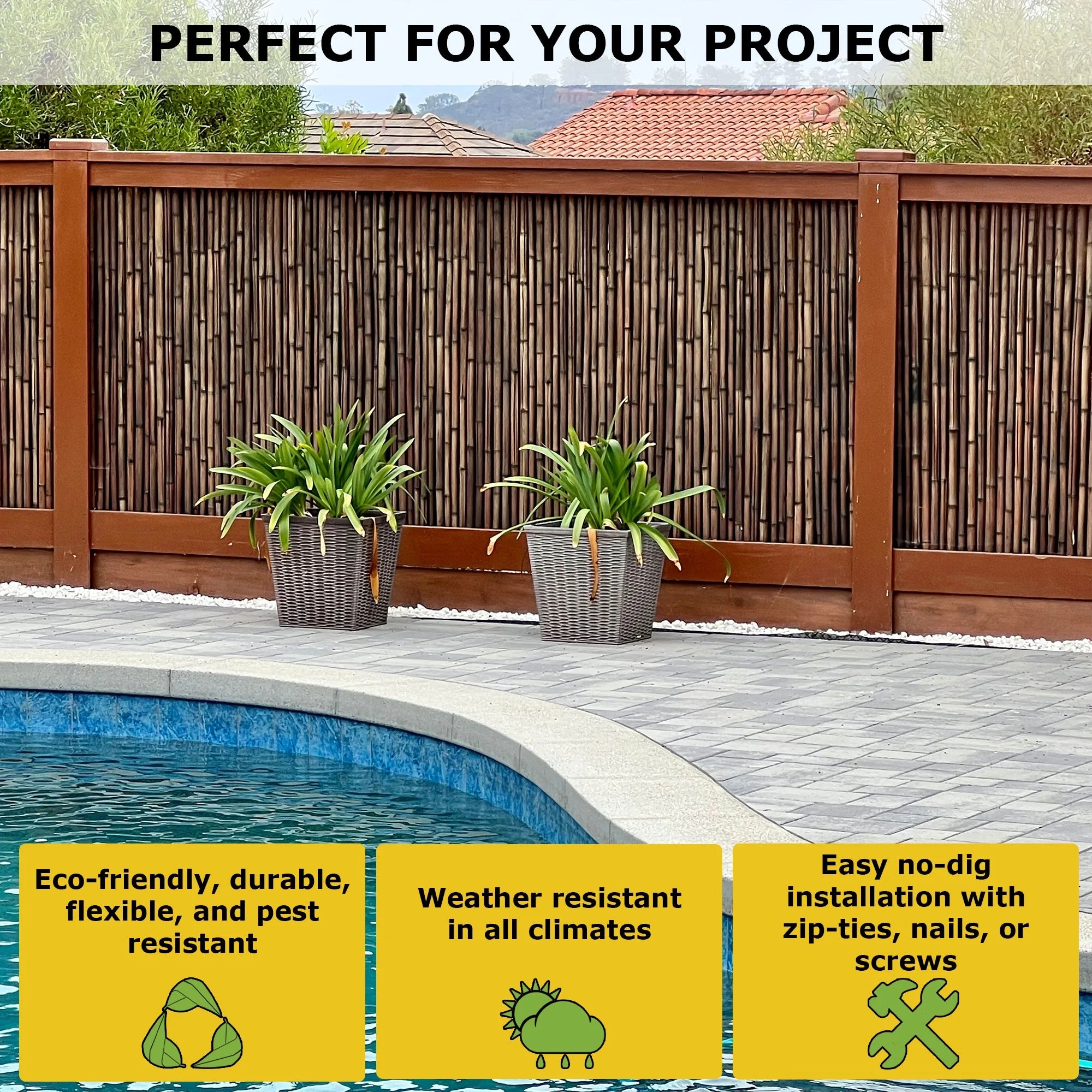 Backyard X-Scapes Bamboo Fence Panel, Natural Black, 4' H x 8' L