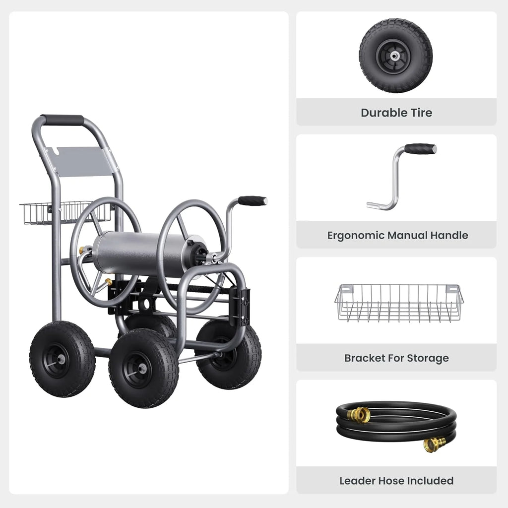 Giraffe Tools Heavy Duty Industrial Garden Hose Reel Cart with Wheels, 5/8in-250ft Hose Capacity