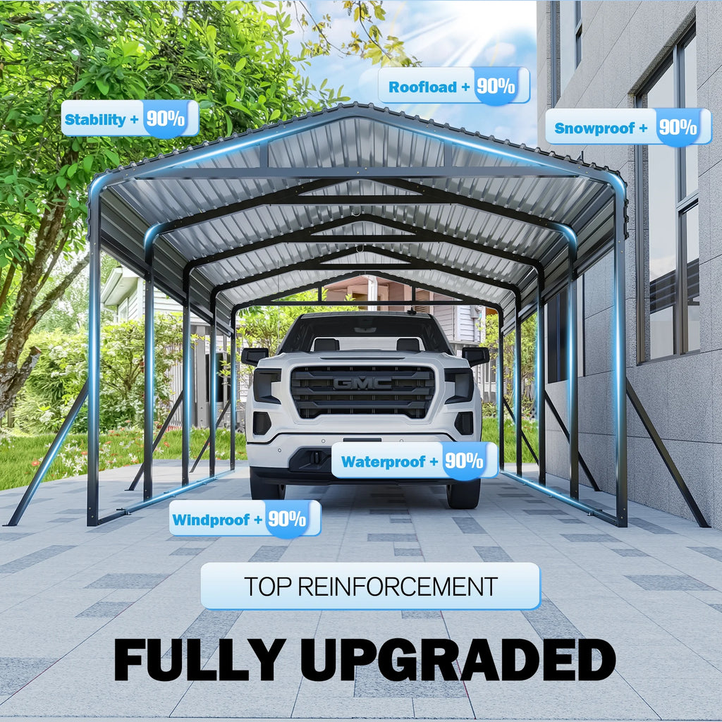 MUCHANT 12��X20�� Outdoor Heavy-Duty Carport Galvanized Steel Roof with Reinforced Stable Triangle Frame & Enhanced Base for Car, Pickup and Truck