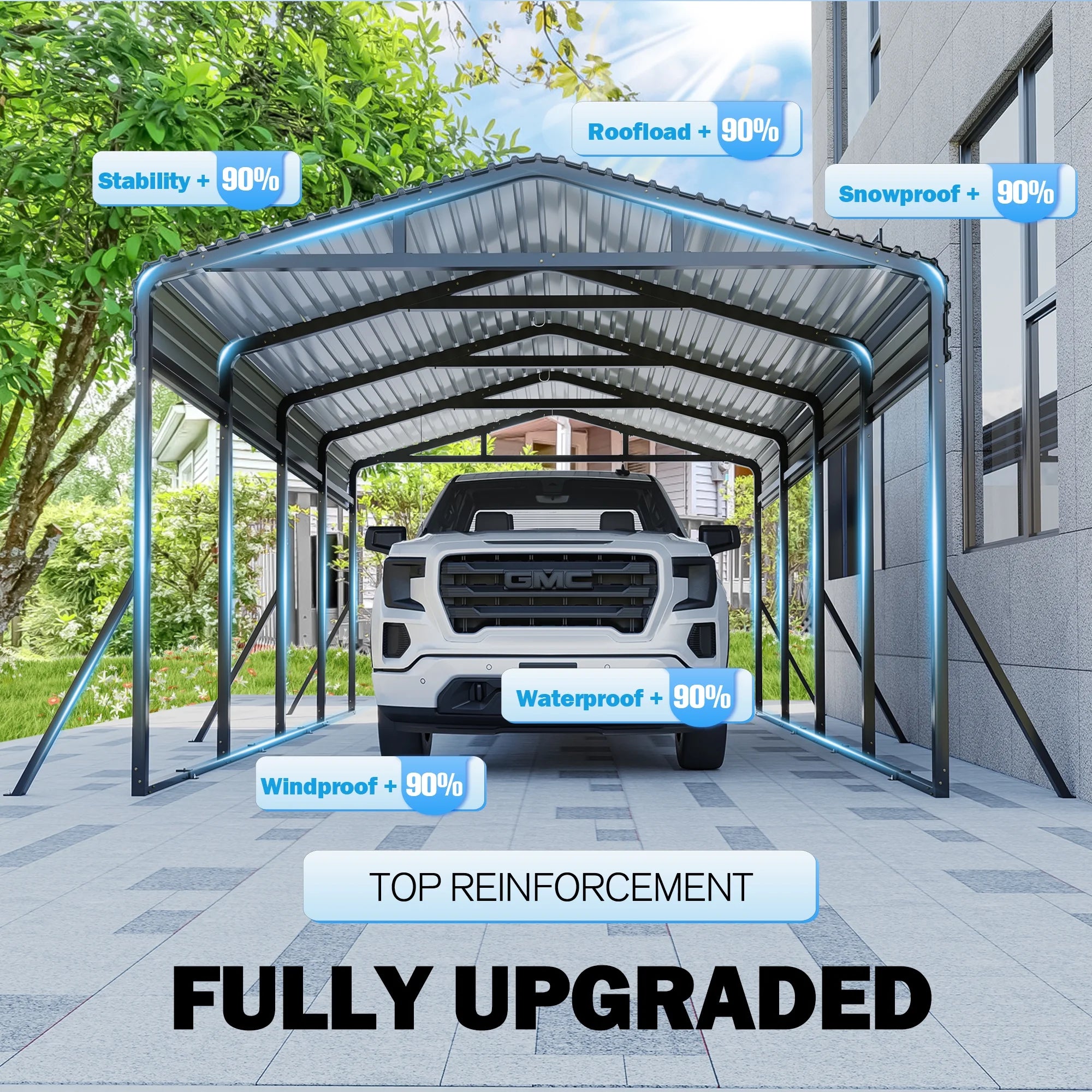 MUCHANT 12��X20�� Outdoor Heavy-Duty Carport Galvanized Steel Roof with Reinforced Stable Triangle Frame & Enhanced Base for Car, Pickup and Truck