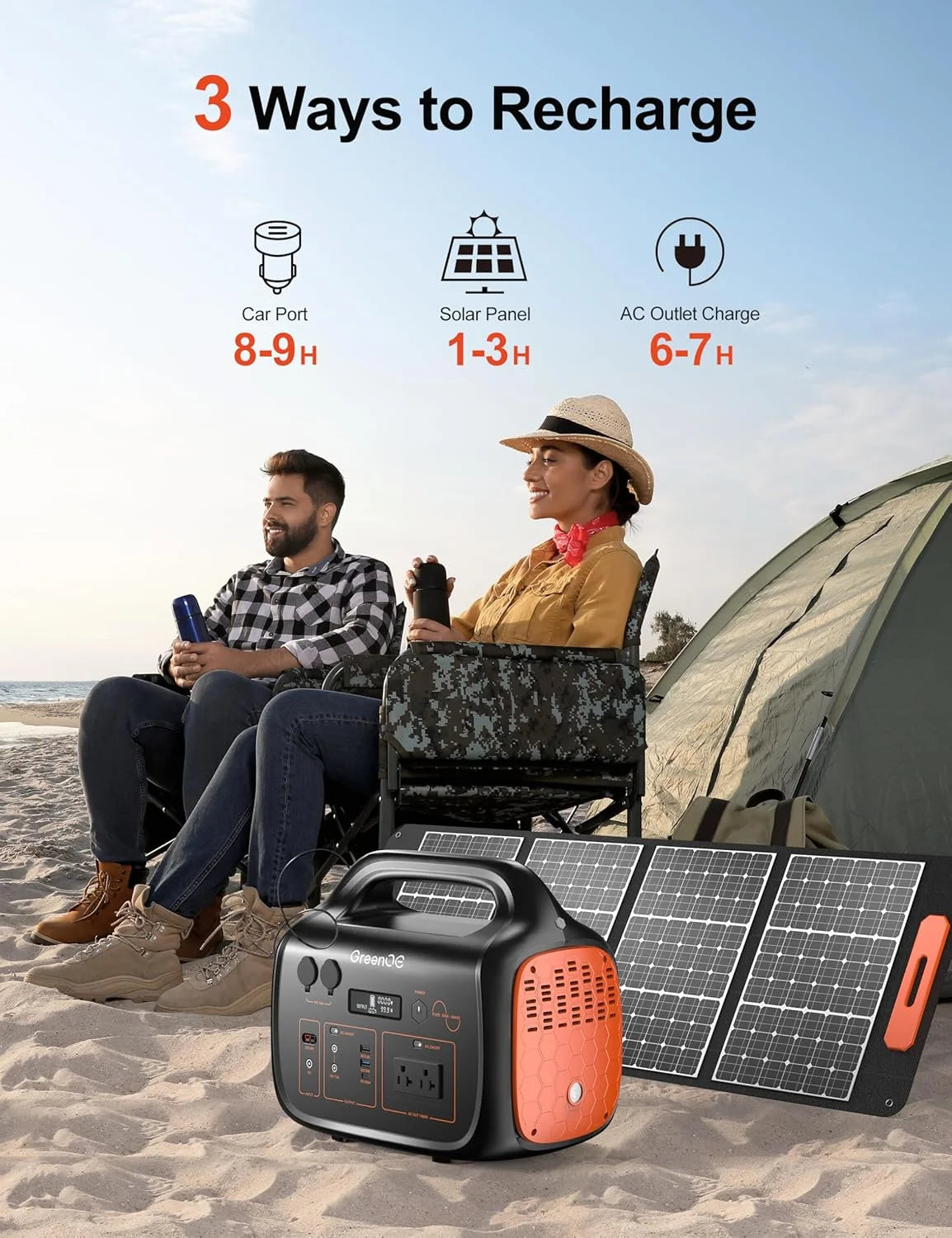 GreenOE Portable Power Station 1000W 1024Wh Solar Powered Generator with 100W Solar Panel, Camping Power Bank for Outdoors Travel Hunting Home Lithium Battery Backup