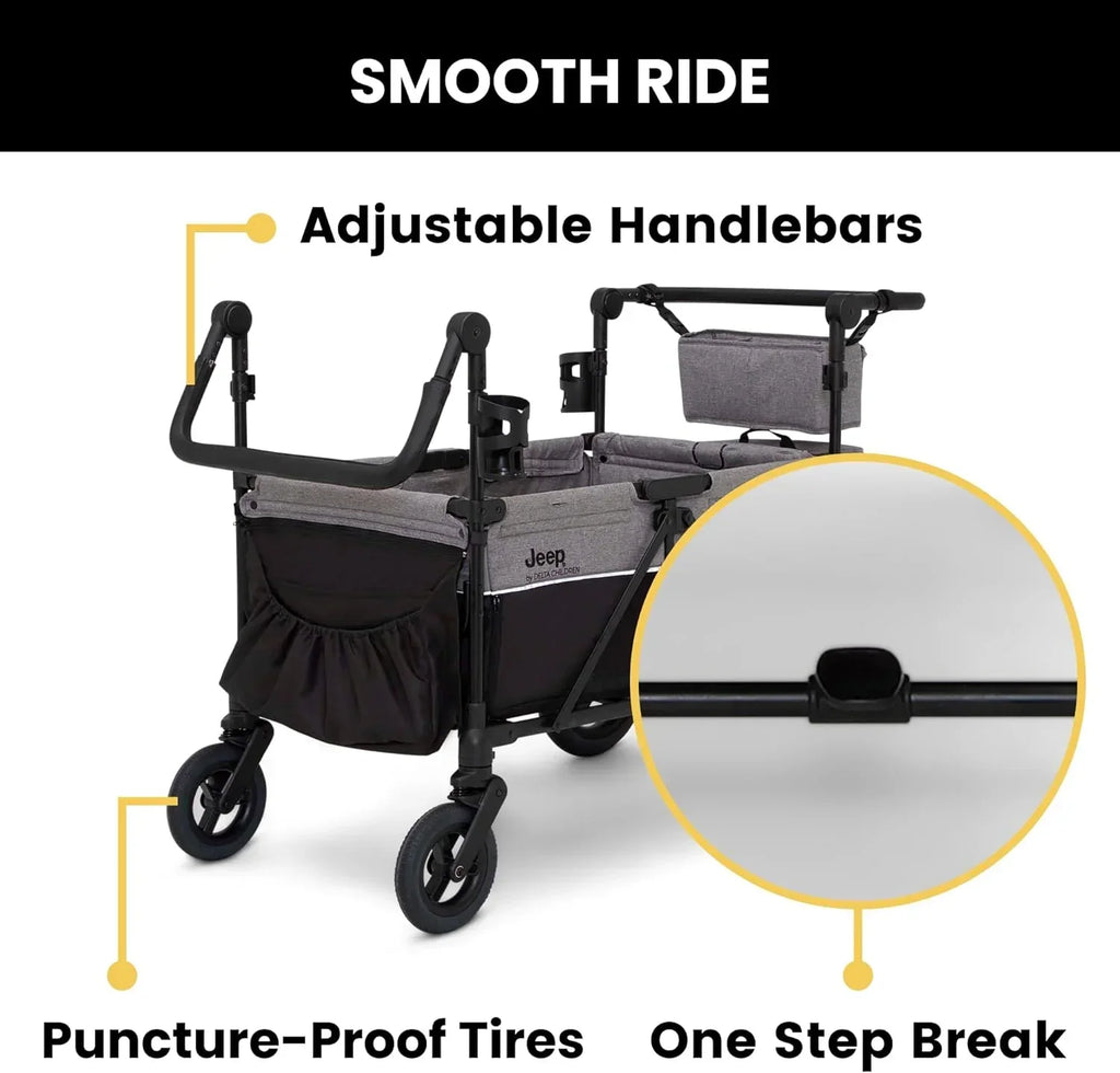 Jeep Wrangler Deluxe 4 Seater Stroller Wagon by Delta Children Premium Quad Stroller Wagon