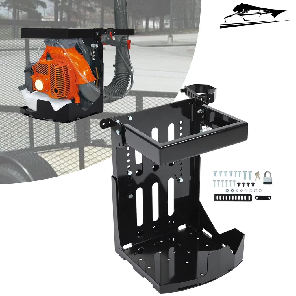 KOJEM Backpack Blower Rack Holder with Lock Fit for Backpack Leaf Blowers Fit for Open and Enclosed Landscape Trailer & Truck Adjustable
