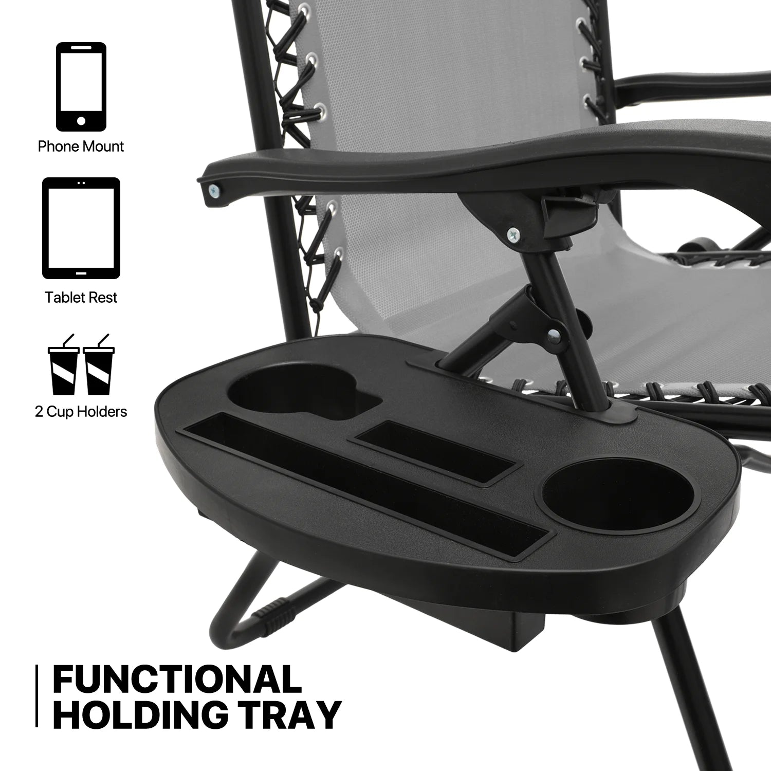 MoNiBloom Zero Gravity Chairs Set of 2, Folding Outdoor Patio Beach Recliner with Canopy Shade & Headrest, Black