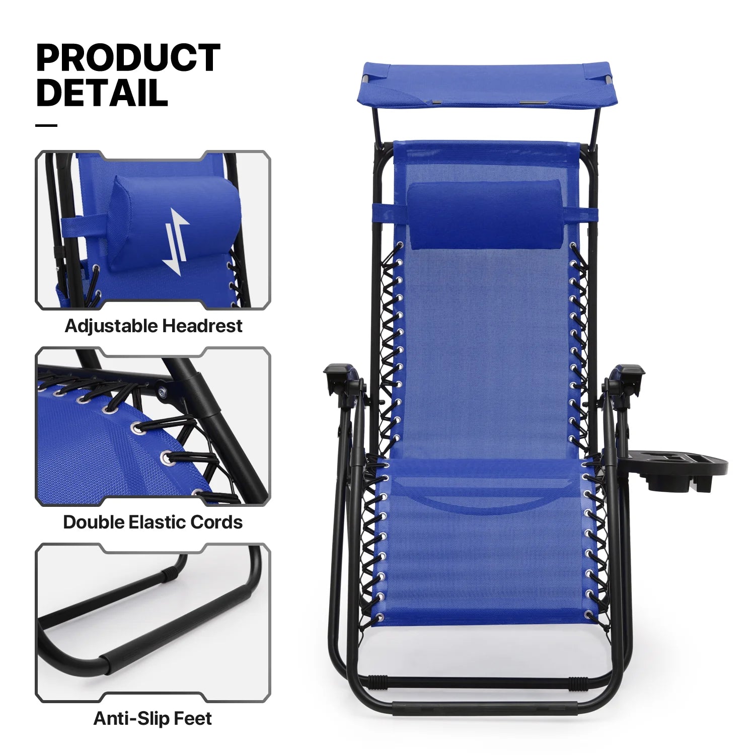 MoNiBloom Zero Gravity Chairs Set of 2, Folding Outdoor Patio Beach Recliner with Canopy Shade & Headrest, Black