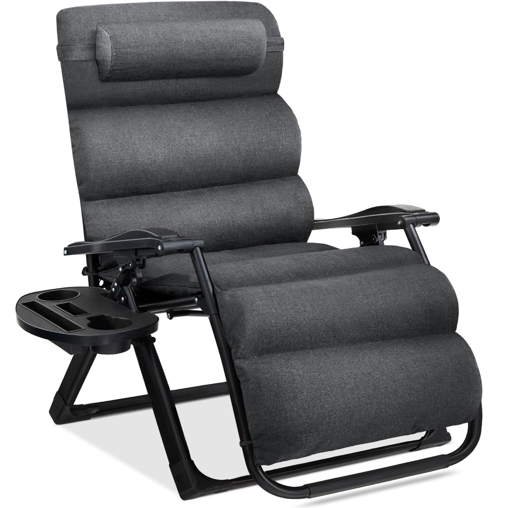 Best Choice Products Oversized Zero Gravity Chair, Folding Recliner w/ Removable Cushion, Side Tray - Fossil Gray