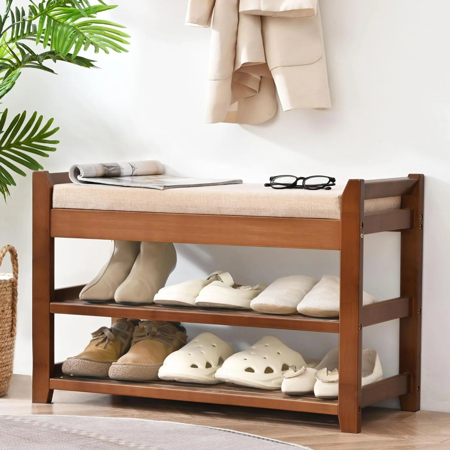 Shoe Rack for Front Door Entrance, 28?? Entryway Bench with Coat Rack, Hall Tree Shoe Bench with Storage for Entry, Hallway, Bedroom, Living Room