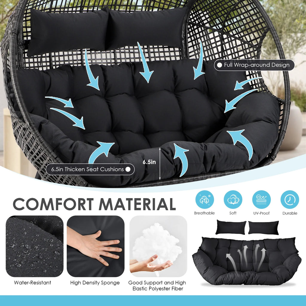 RADIATA Double Egg Chair for 2 Person, Oversized Wicker Loveseat with Thick Cushions, 680 lbs Capacity, Indoor Outdoor Stationary Patio Lounge Chair for Balcony, Garden, Beige