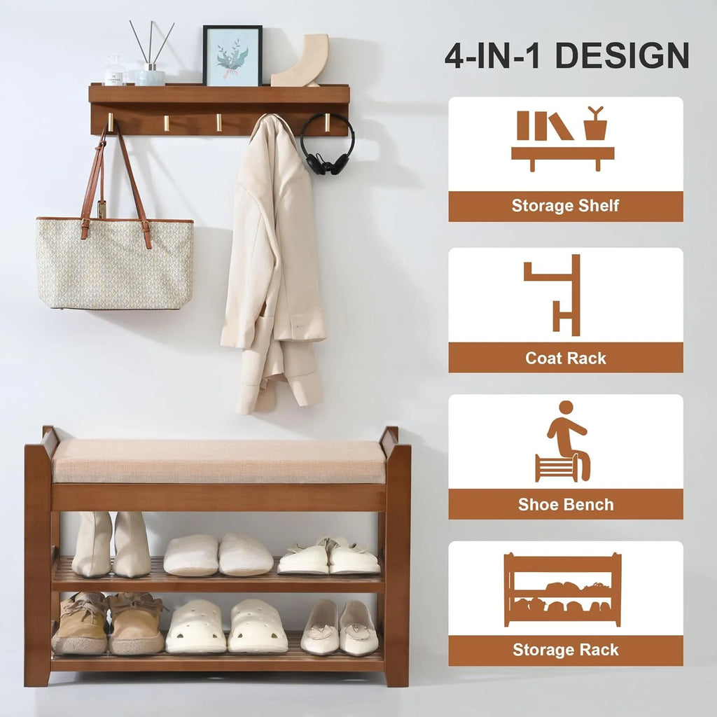 Shoe Rack for Front Door Entrance, 28?? Entryway Bench with Coat Rack, Hall Tree Shoe Bench with Storage for Entry, Hallway, Bedroom, Living Room
