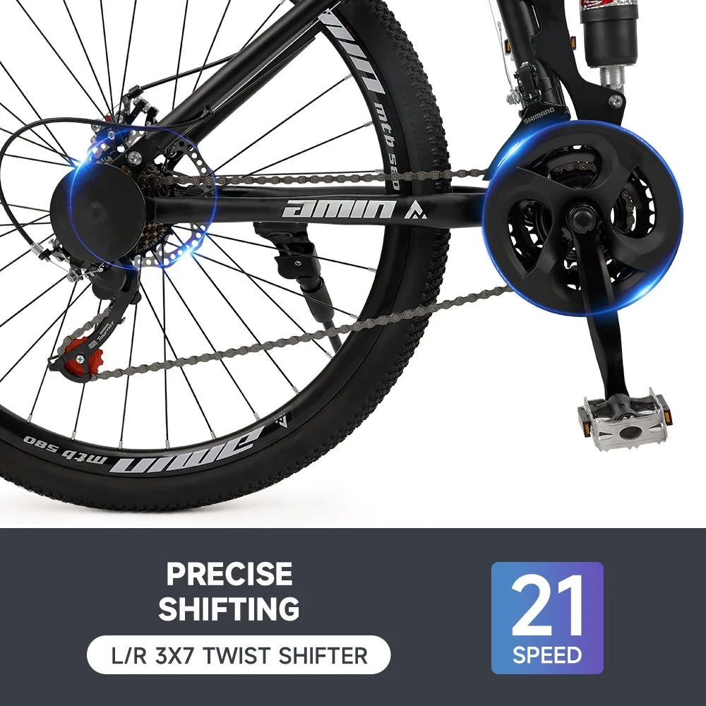 Artudatech Folding Mountain Bike 26 Inch Shimano 21 Speed Dual Disc Brake - Adult - Red