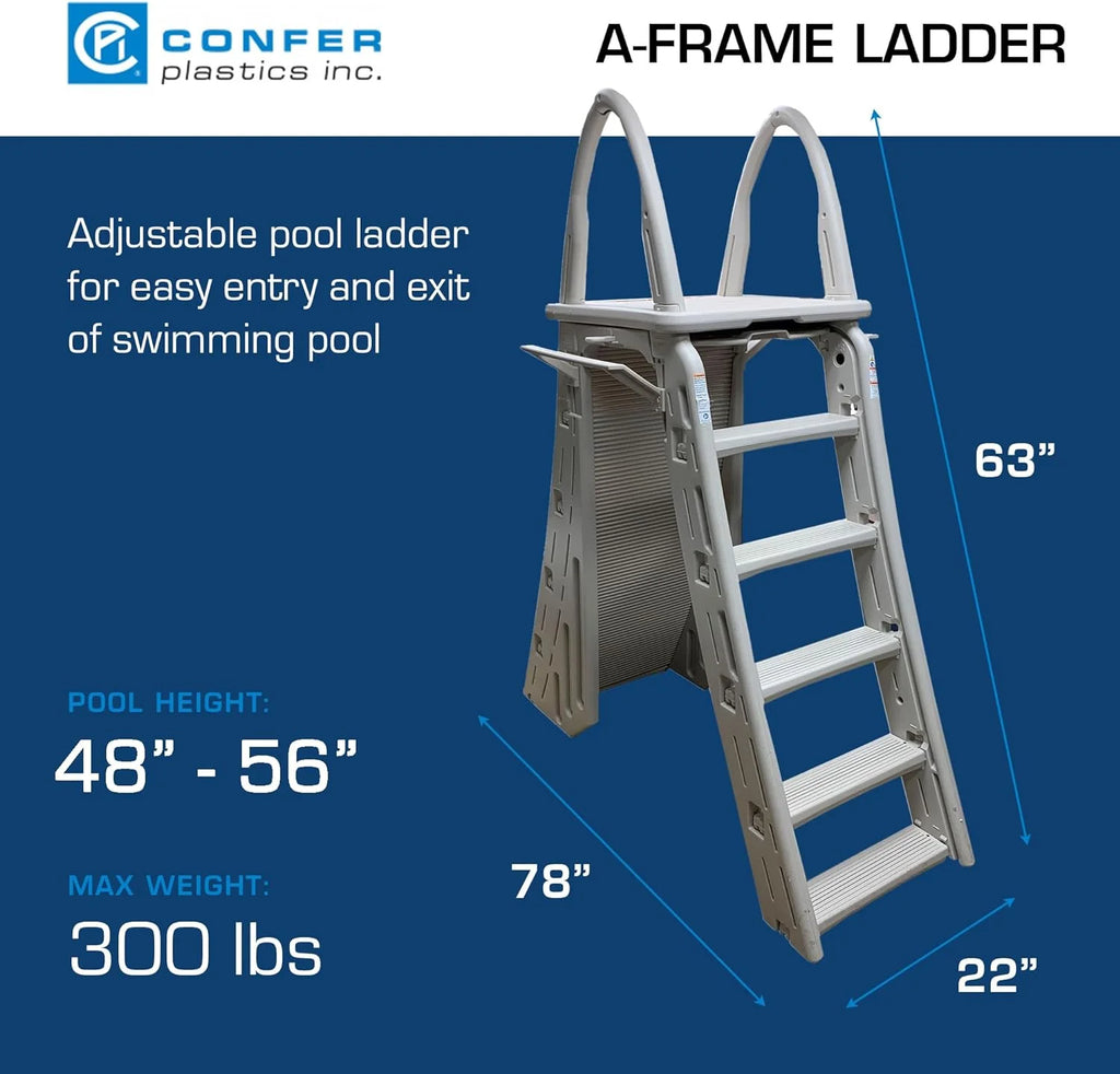 confer plastics a-frame 7200 above ground adjustable pool roll-guard safety ladder