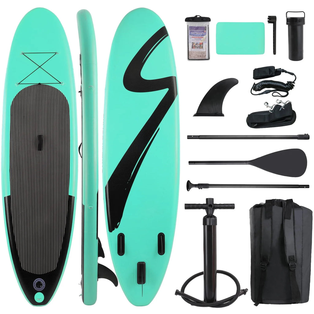 Arlopu Portable 10' Inflatable Stand Up Paddle Board with Aluminum Paddle, Leash, Hand Pump & Backpack for Youth Adult