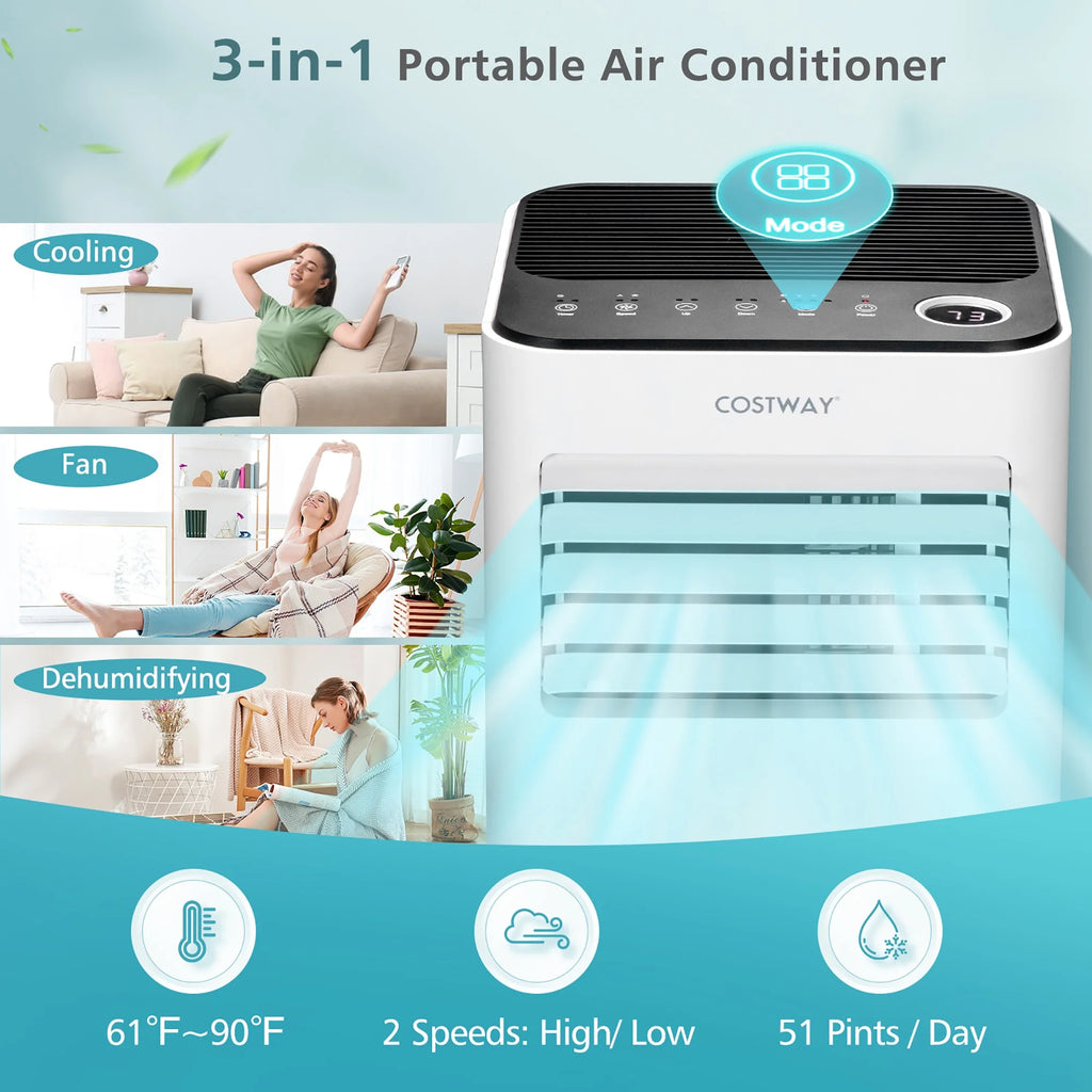 Costway 10000 BTU Portable Air Conditioner 3-in-1 Air Cooler with Fan Dehum Sleep Mode