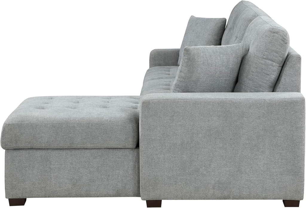 Sleeper Sofa, L Shape Sectional Couch with Right Storage Chaise and Pull Out Sofa Bed, Grey