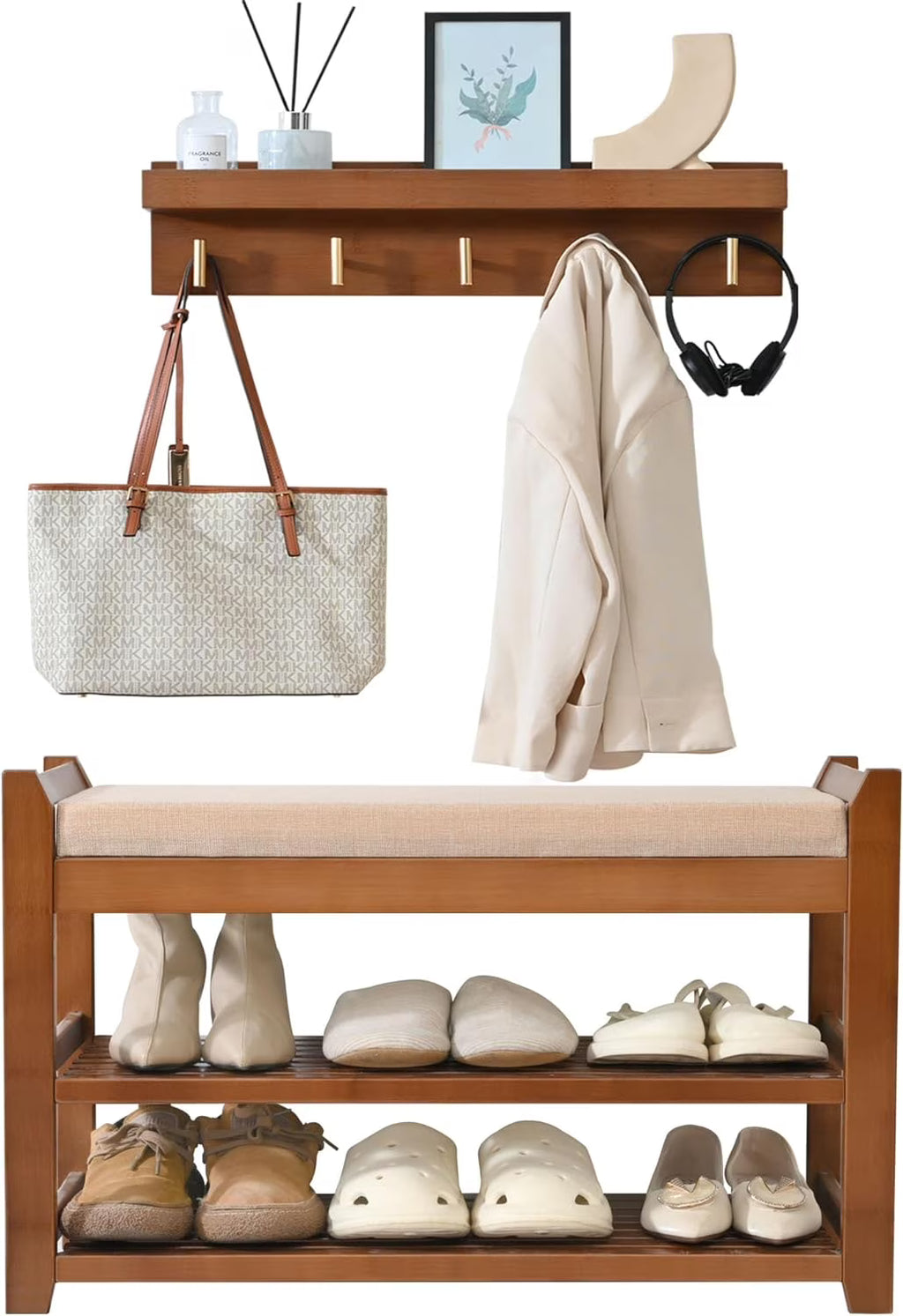 Shoe Rack for Front Door Entrance, 28?? Entryway Bench with Coat Rack, Hall Tree Shoe Bench with Storage for Entry, Hallway, Bedroom, Living Room