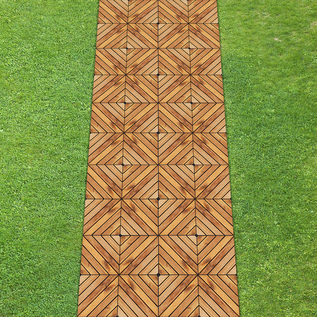 TrumanPick 27PCS Interlocking Wood Flooring Deck Tiles for Patio Garden, 12"L x 12"W, Brown Diagonal