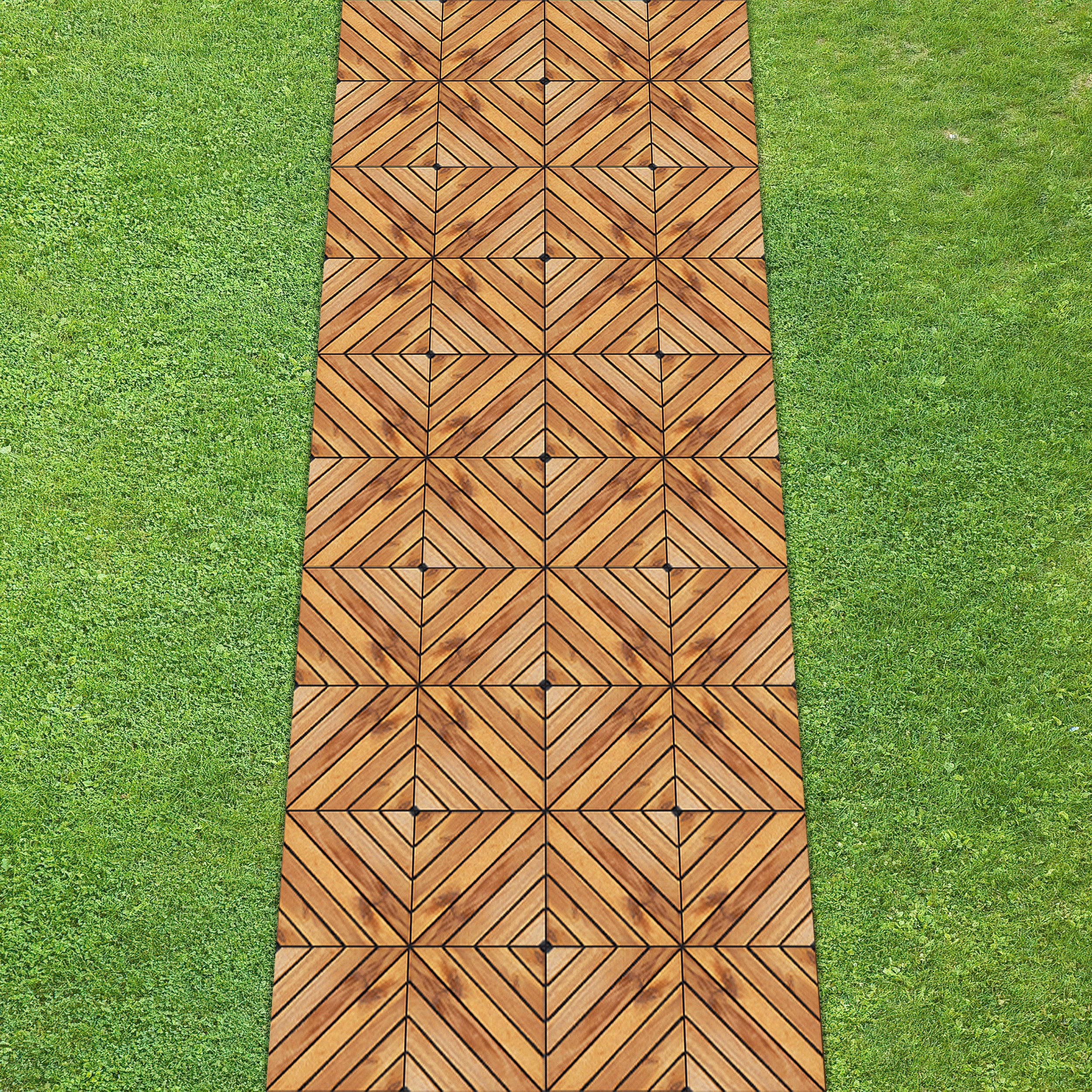 TrumanPick 27PCS Interlocking Wood Flooring Deck Tiles for Patio Garden, 12"L x 12"W, Brown Diagonal