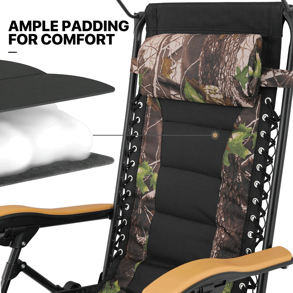 MoNiBloom Zero Gravity Chairs Set of 2, Folding Outdoor Patio Beach Recliner with Canopy Shade & Headrest, Black