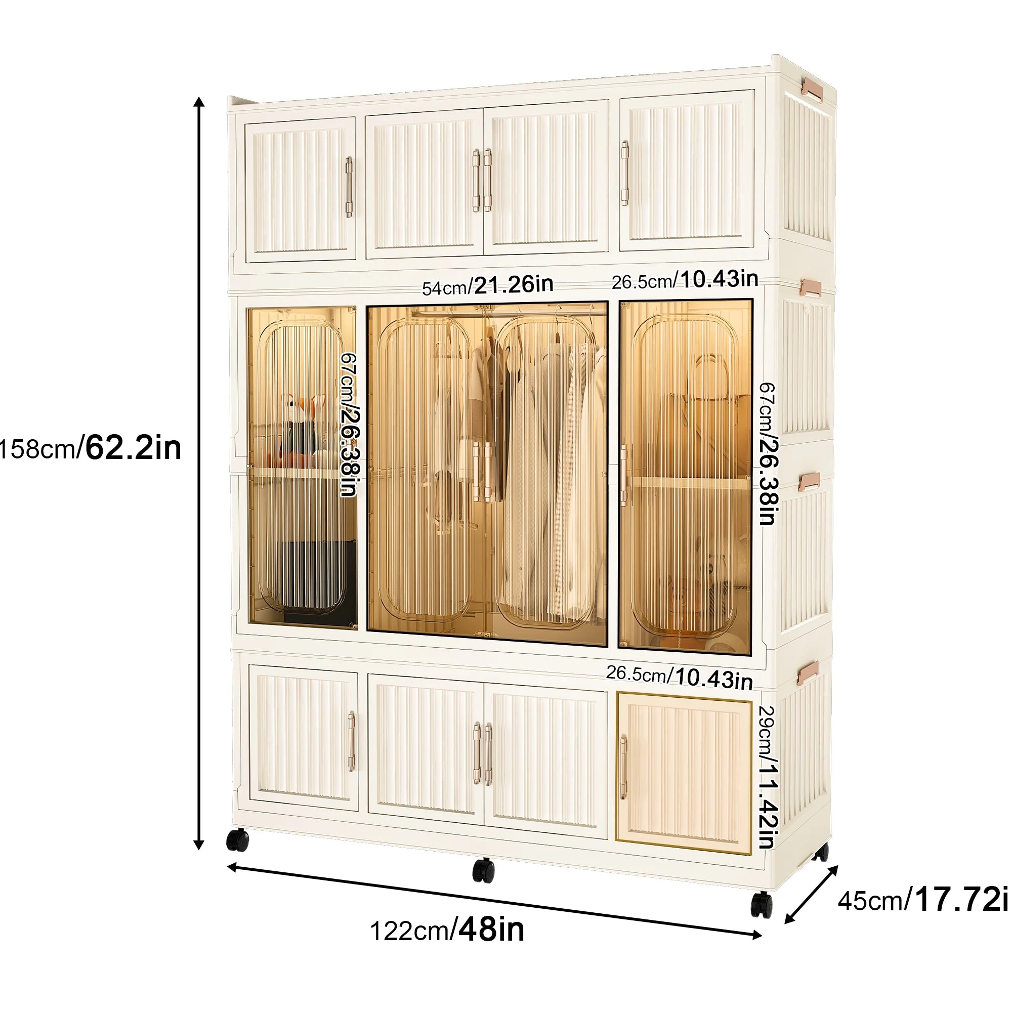 Montary Kids Portable Wardrobe w/ Magnetic Doors & Hanging Rod - 4-Cube Plastic Storage Cabinet,Nursery/Bedroom