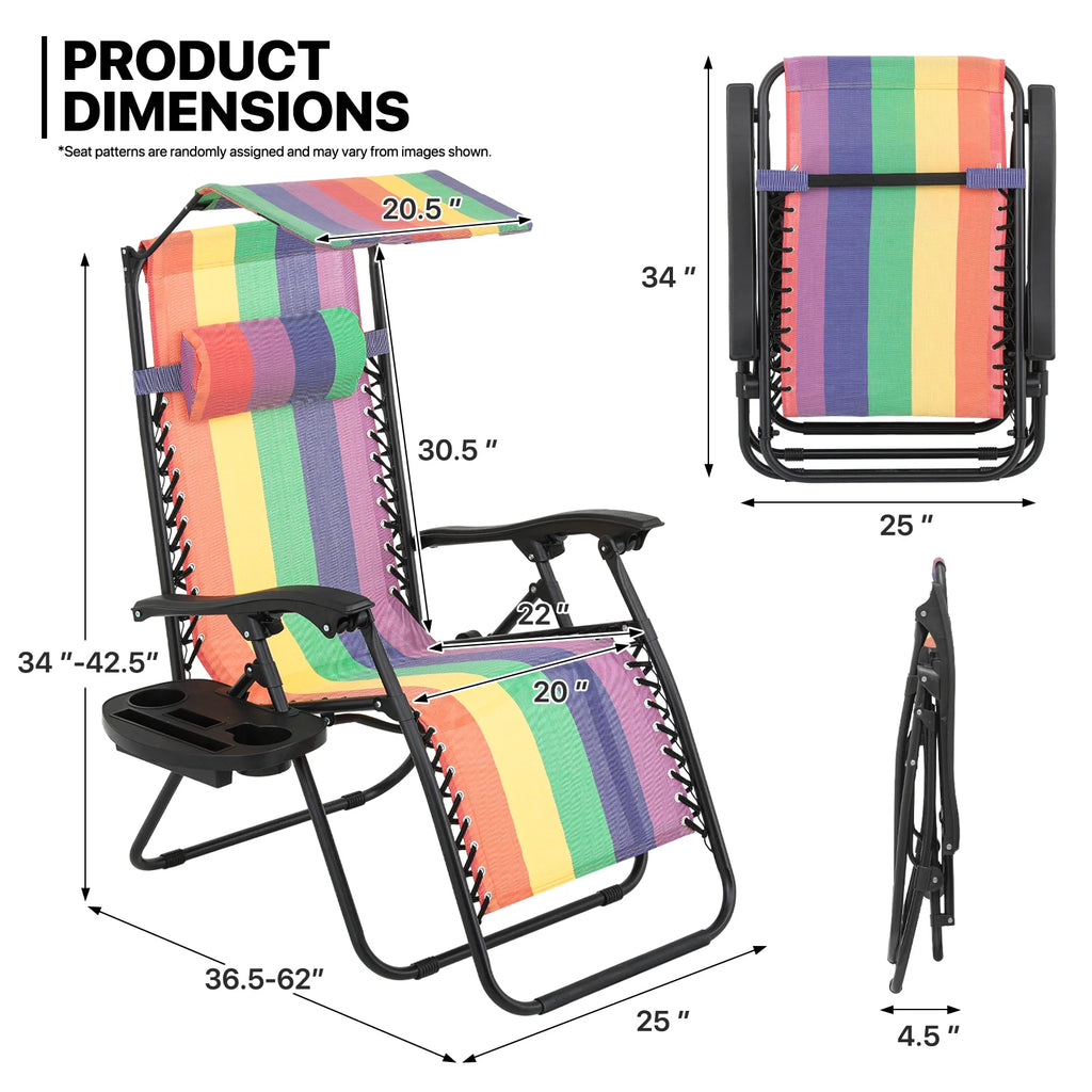 MoNiBloom Zero Gravity Chairs Set of 2, Folding Outdoor Patio Beach Recliner with Canopy Shade & Headrest, Black
