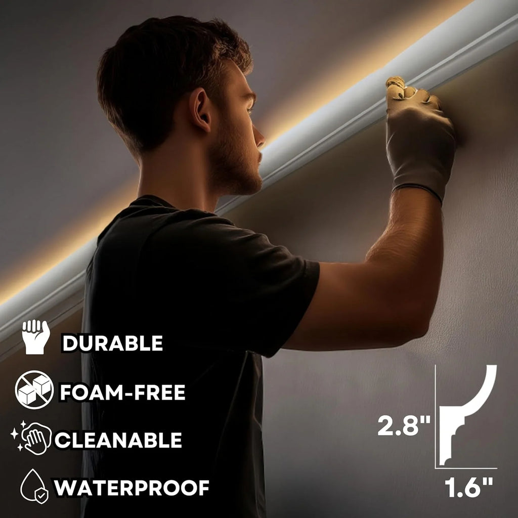 7-Piece 94.5?? (55.12 ft) Crown Molding with Duct Kit for Seamless Ambient Home Accent Lighting | Waterproof Channel for Easy LED Strip Installation (CROWN MOLDING WITH LED DUCT)