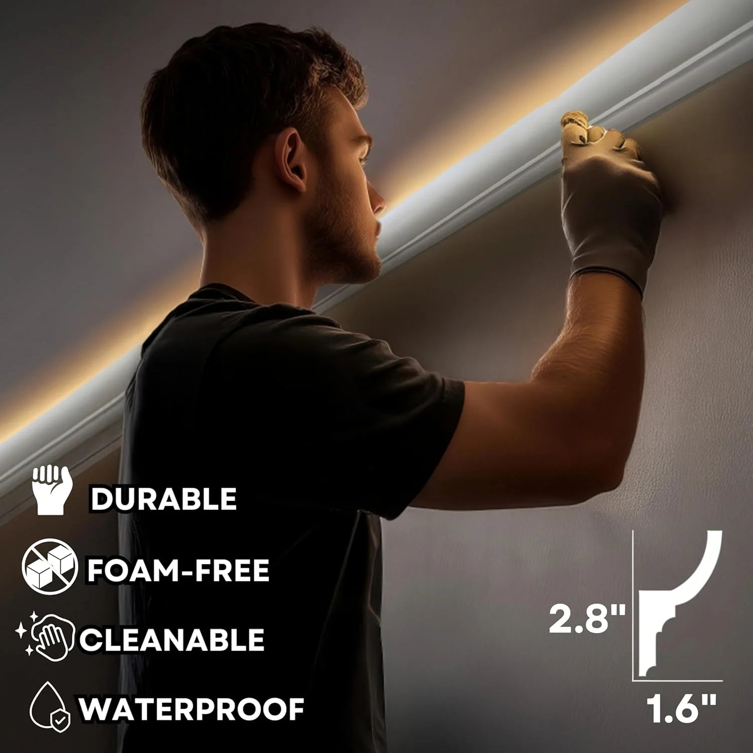 7-Piece 94.5?? (55.12 ft) Crown Molding with Duct Kit for Seamless Ambient Home Accent Lighting | Waterproof Channel for Easy LED Strip Installation (CROWN MOLDING WITH LED DUCT)