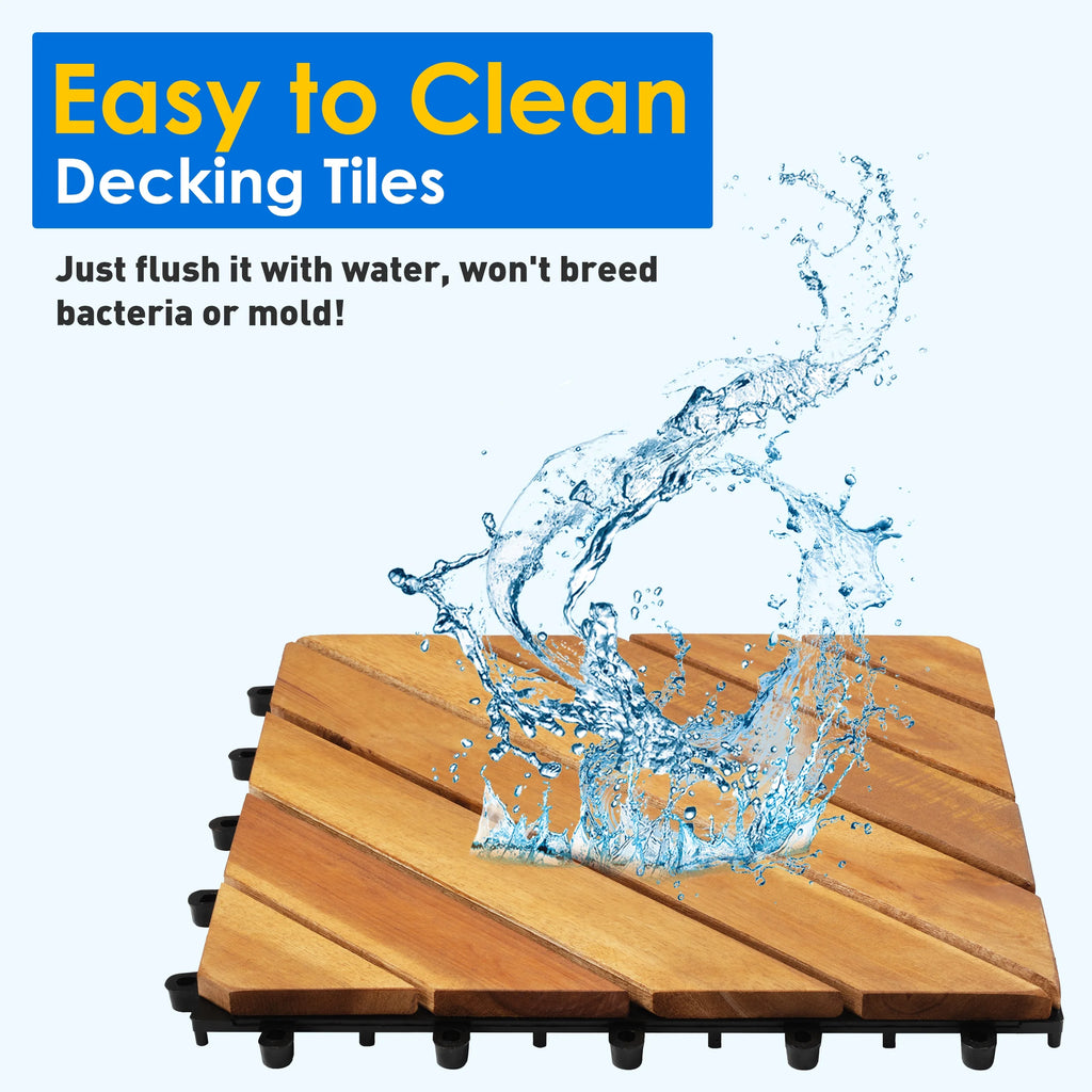 TrumanPick 27PCS Interlocking Wood Flooring Deck Tiles for Patio Garden, 12"L x 12"W, Brown Diagonal