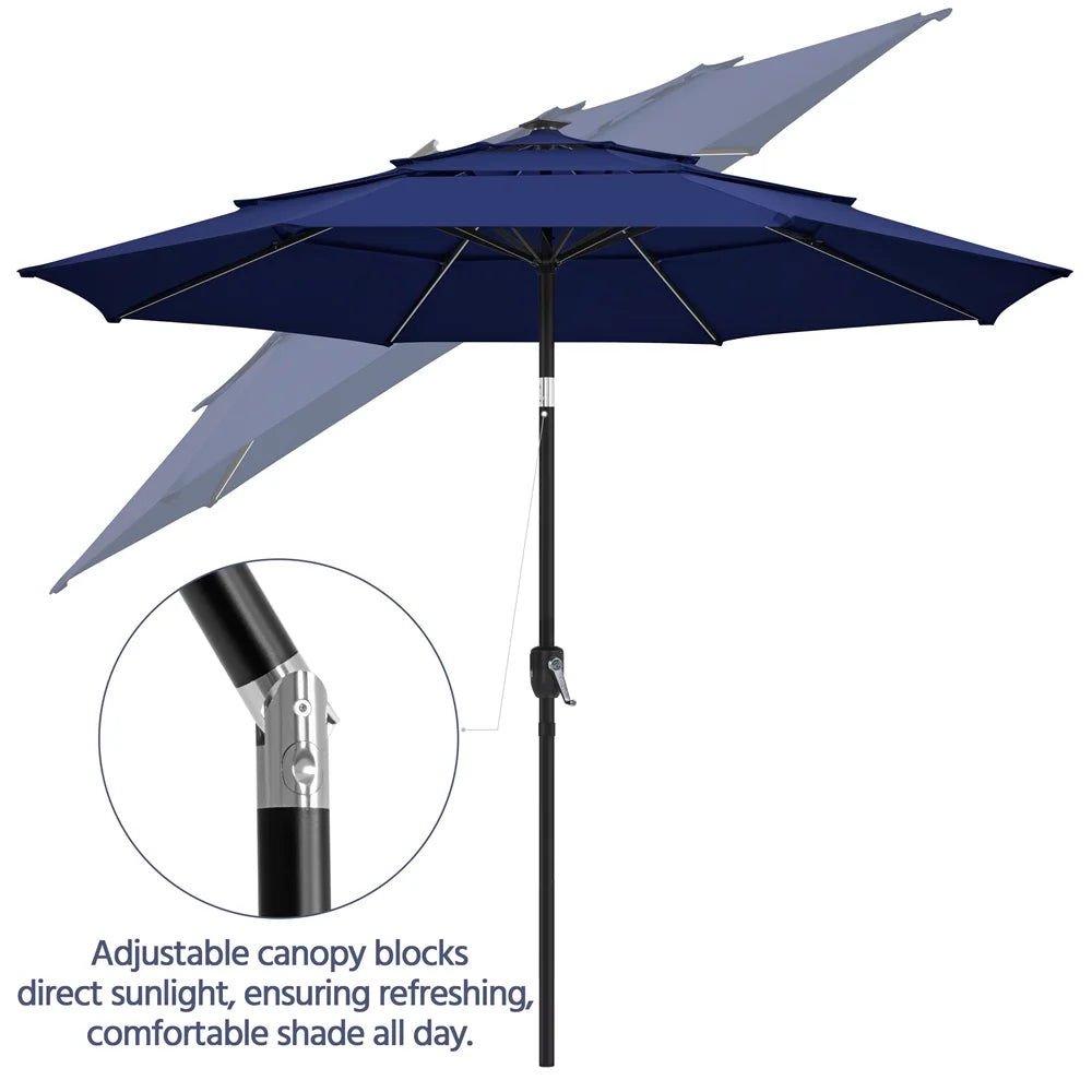 Renwick 10 Ft Outdoor Patio Parasol with Color-Changing LED Strip, Tan