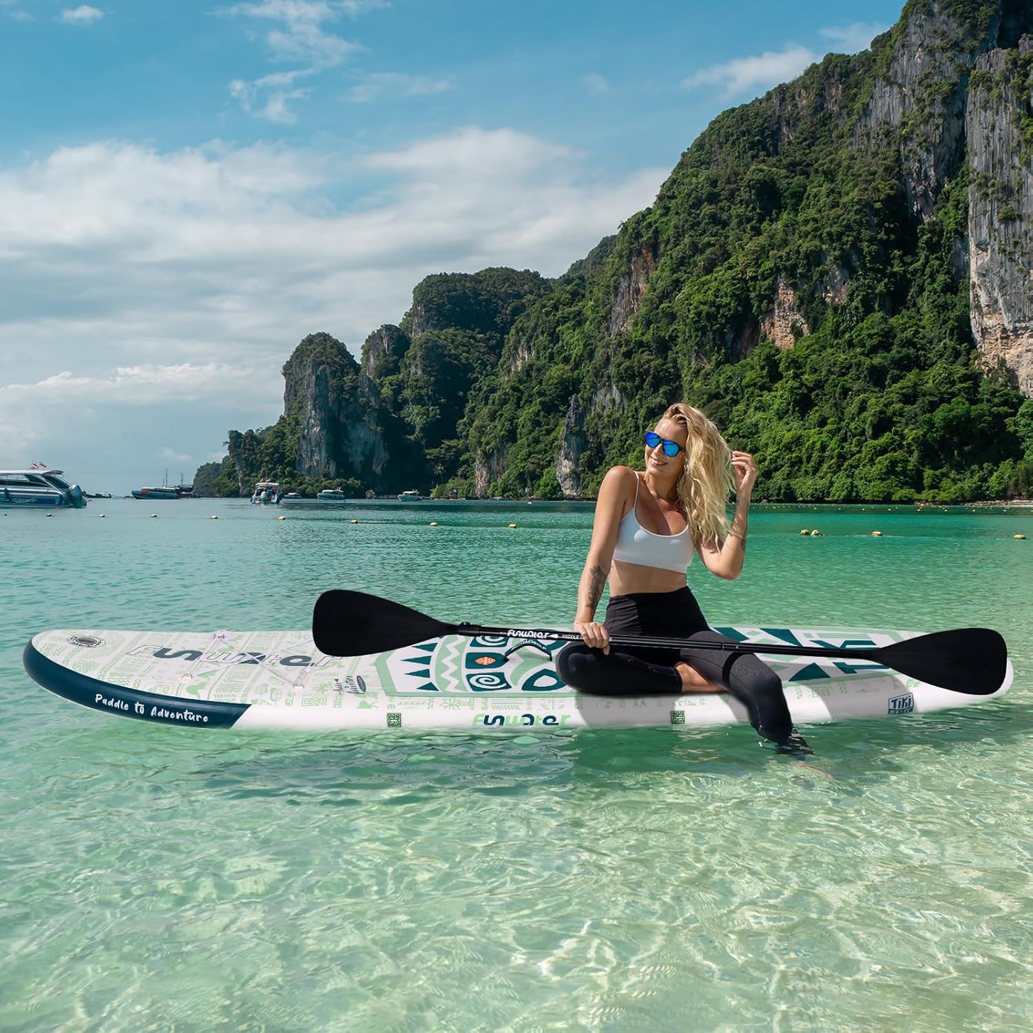 FunWater Inflatable Stand Up Paddle Board with Premium SUP Paddle Accessories, Non-Slip EVA Deck, 11'/10'6' Paddle