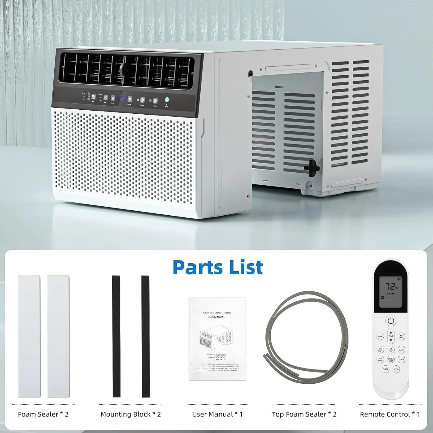 Antarctic Star 12,000 BTU U-shaped window air conditioner, cools rooms up to 550 square feet with 6 modes, 24-hour timer, ultra-quiet window air conditioner