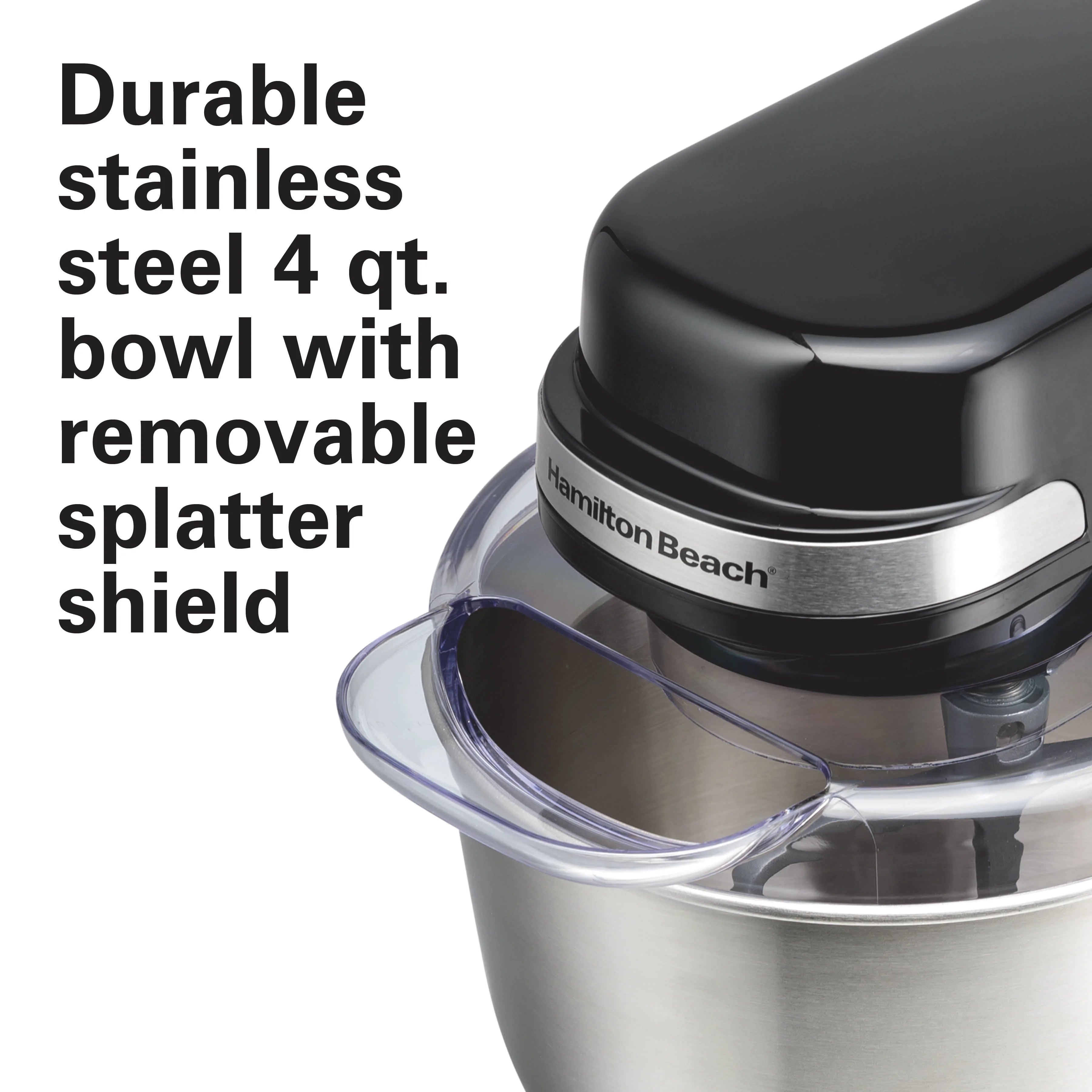 Hamilton Beach 4 Quart Stand Mixer for Kitchen, 7 Speeds, Tilt-Head, Dough Hook, Whisk & Flat Beater, White