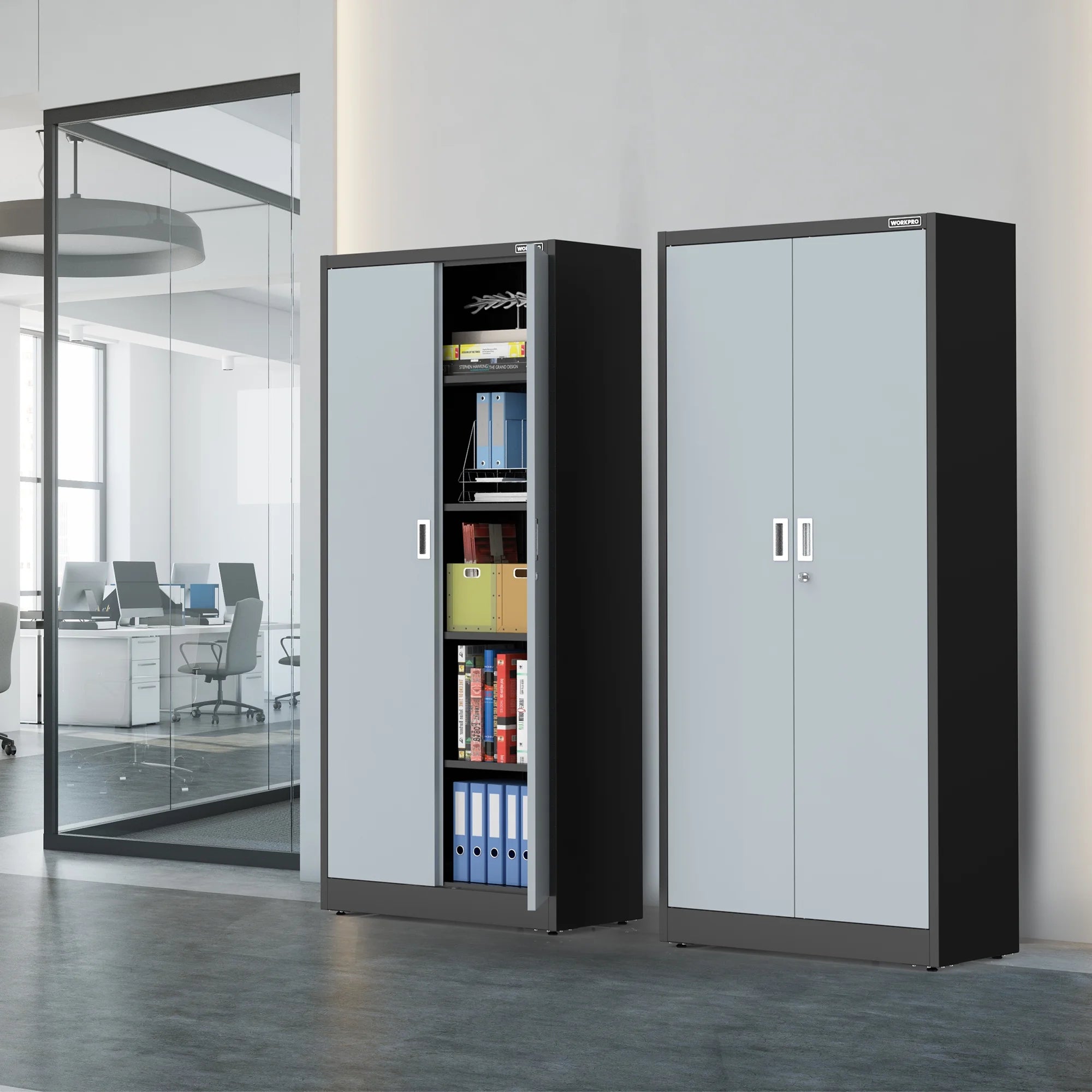 WORKPRO Metal Garage Storage Cabinet with Locking Doors and Adjustable Shelves,71 inches Tall Storage Cabinet for Tools, Office, Home, Shops (Black), Solid Packed
