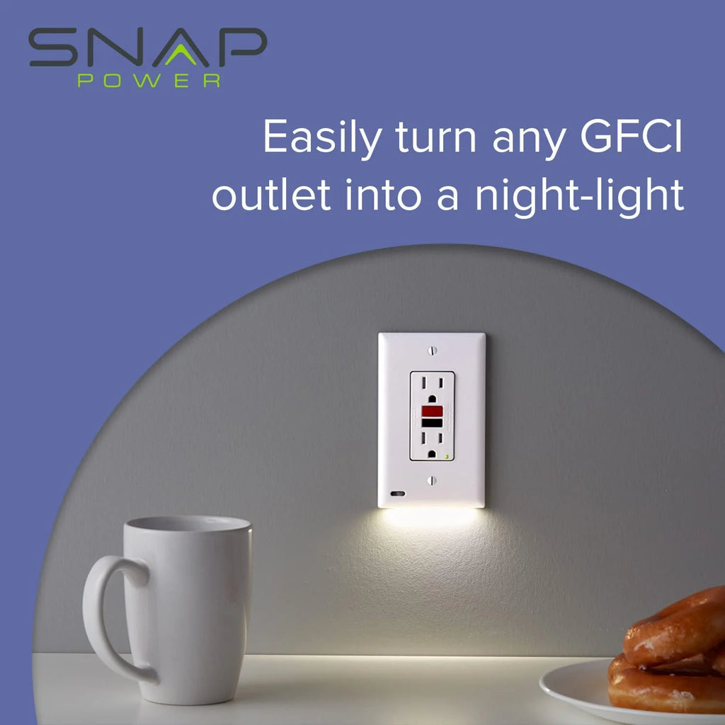 6 Pack - SnapPower GuideLight 2 [For Duplex Outlets] - Replaces Plug-In Night Light - Electrical Receptacle Wall Plate With LED Night Lights - Auto On/Off Sensor - (Duplex, White)