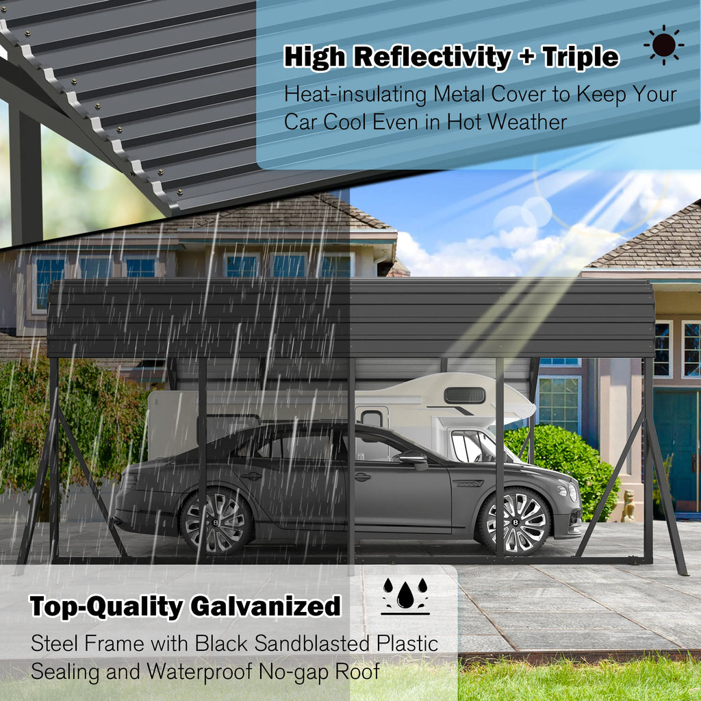 MUCHANT 12��X20�� Outdoor Heavy-Duty Carport Galvanized Steel Roof with Reinforced Stable Triangle Frame & Enhanced Base for Car, Pickup and Truck