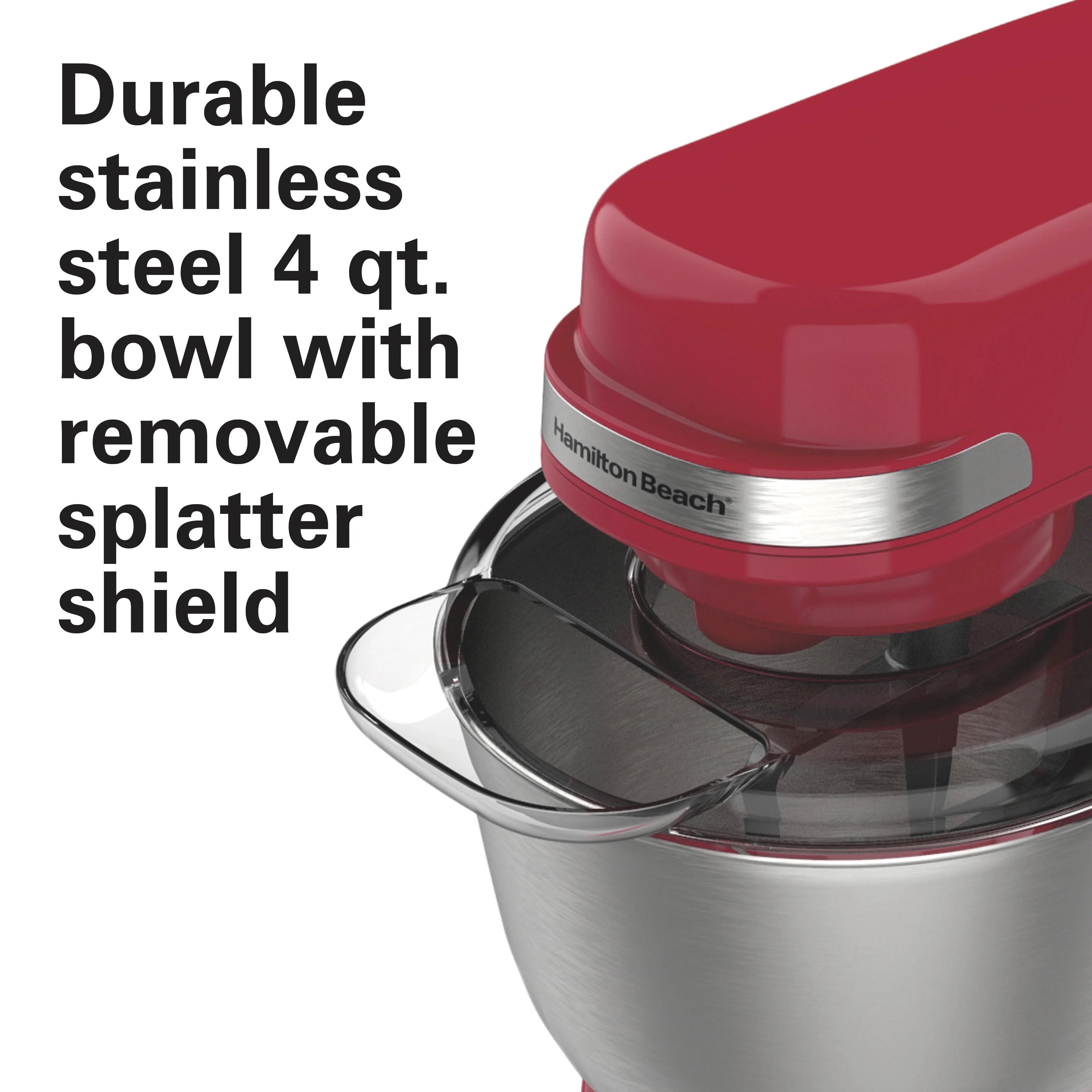 Hamilton Beach 4 Quart Stand Mixer for Kitchen, 7 Speeds, Tilt-Head, Dough Hook, Whisk & Flat Beater, White