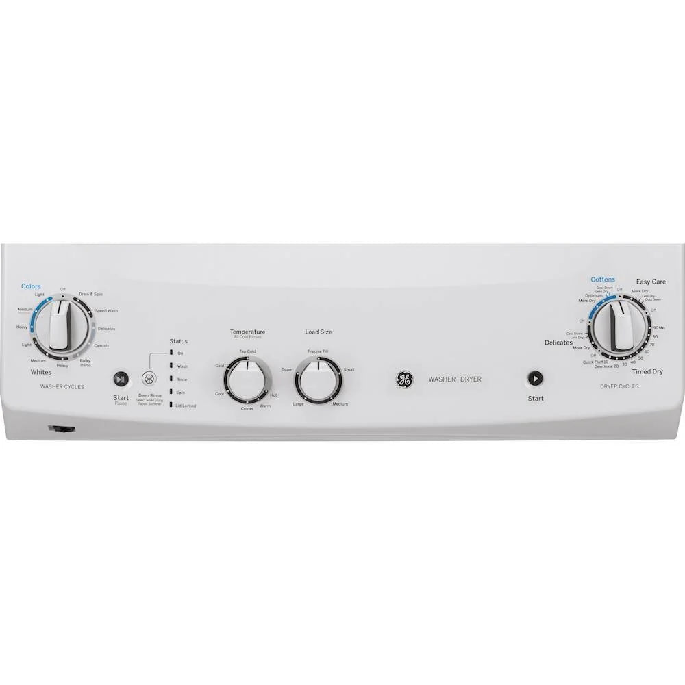 Laundry Center 2025 with 3.8 cubic foot (approx. 108 liters) top-loading washing machine and 5.9 cubic foot (approx. 167 liters) electric dryer �C White