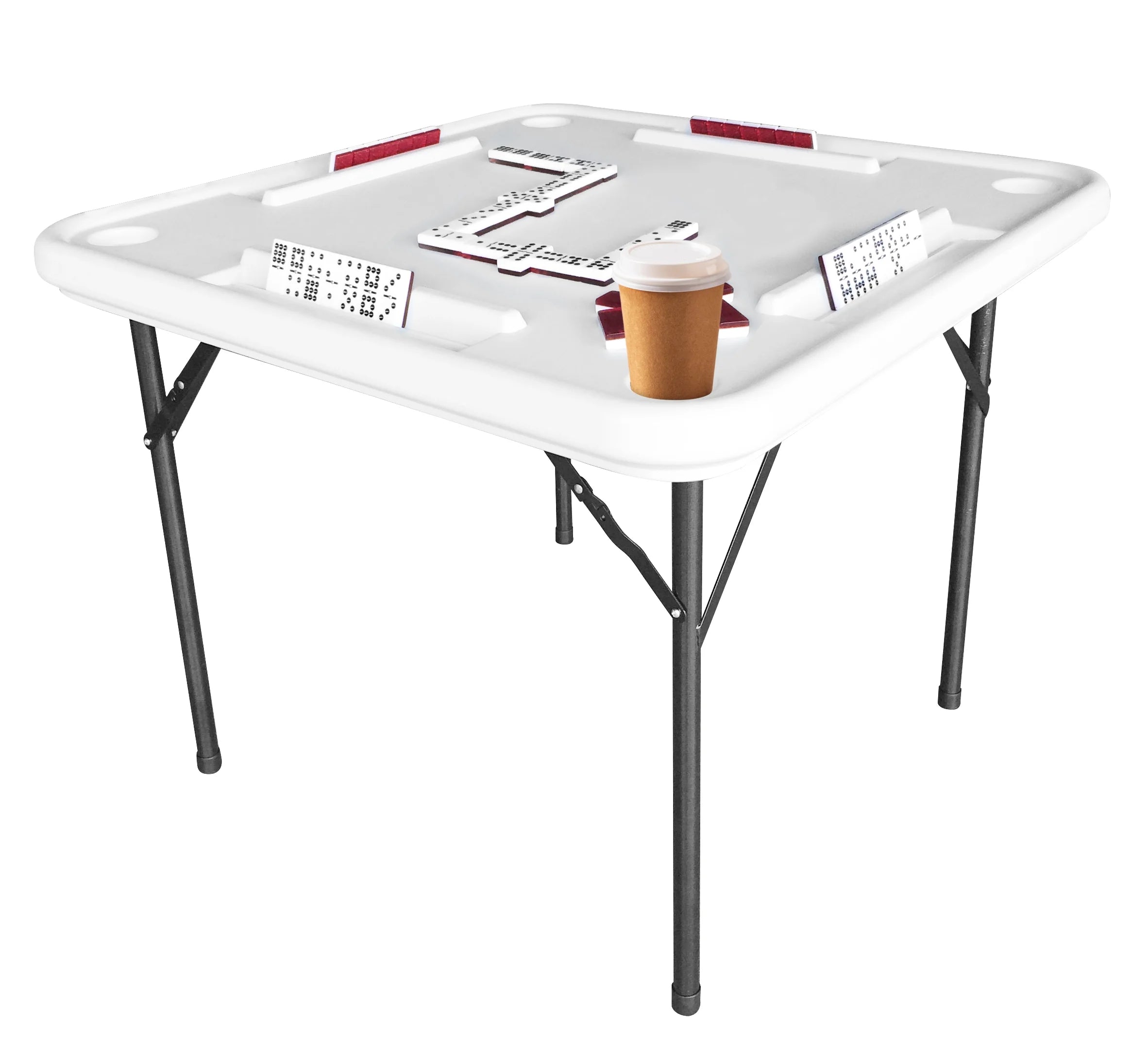 Bene Casa Foldable Domino Table with Built-In Drink Holders, 38?? x 38??, White