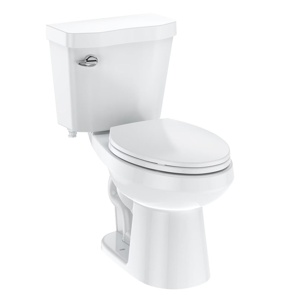 Two-Piece Elongated 1.28 GPF Siphonic Flush Toilet with Soft Close Seat, Universal Height ADA Cotton White (Toilet Seat Included)