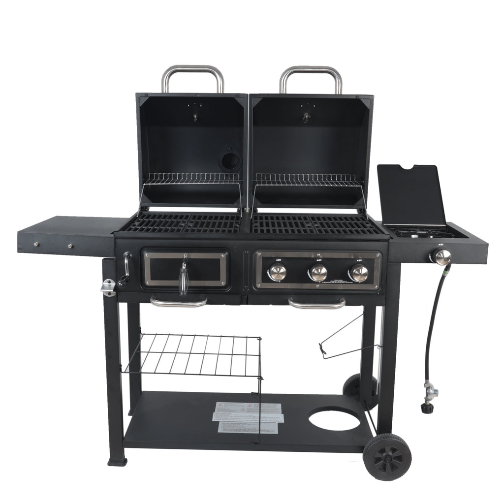 Dual Fuel Gas & Charcoal Combo Grill, Black with Stainless