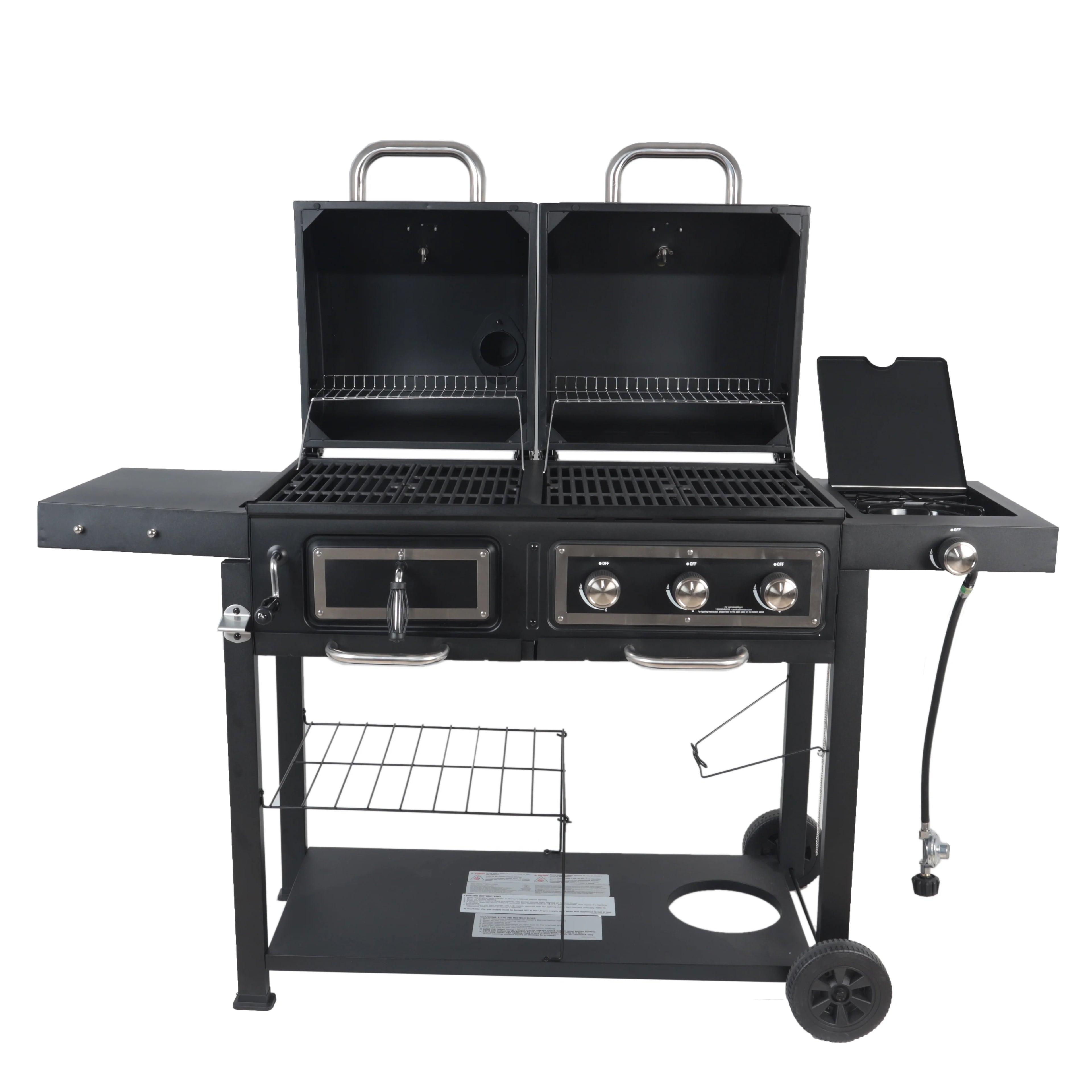Dual Fuel Gas & Charcoal Combo Grill, Black with Stainless