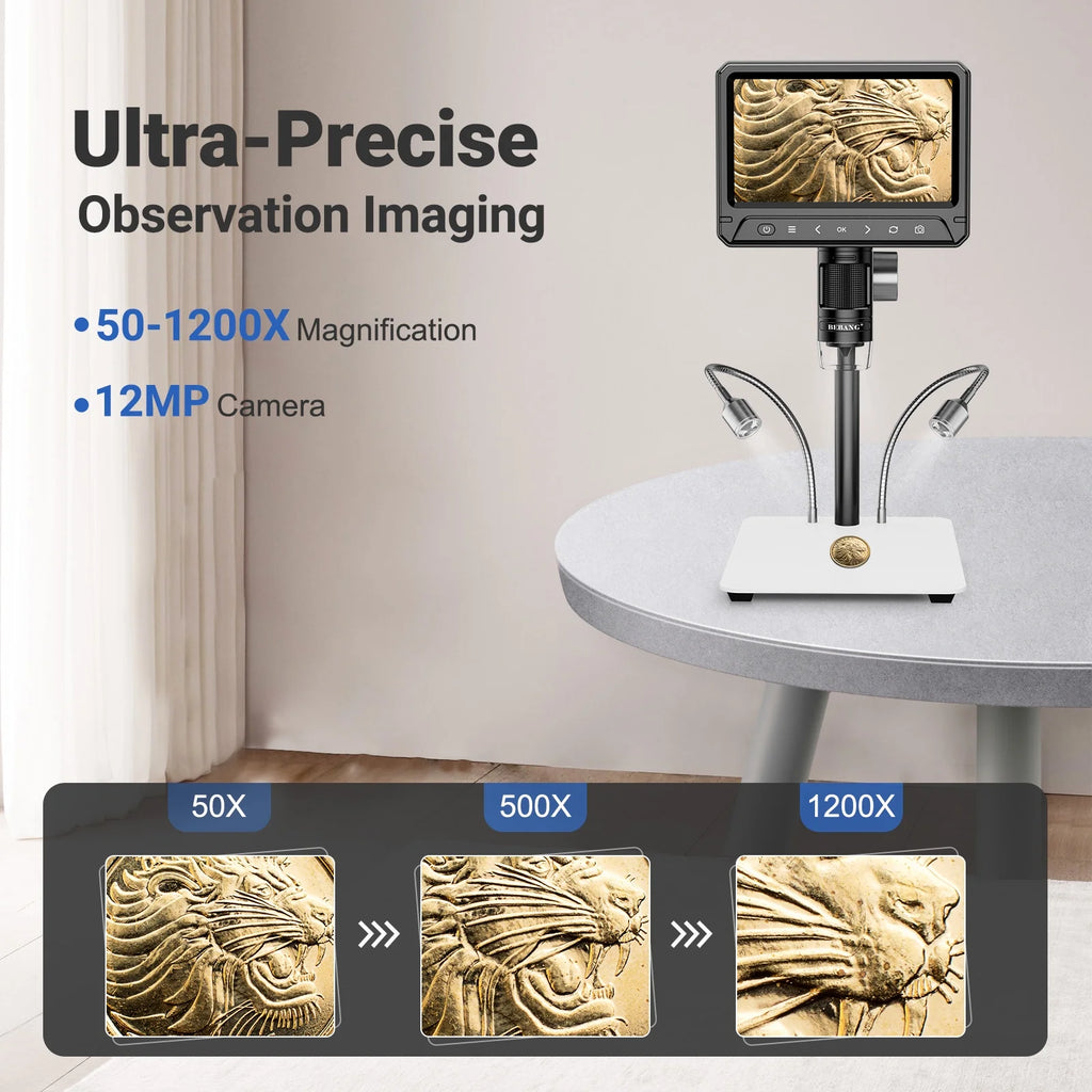 BEBANG 7" LCD Digital Microscope, 1200X Soldering Microscope for Error Coins Adults Kids, Windows, MacOS