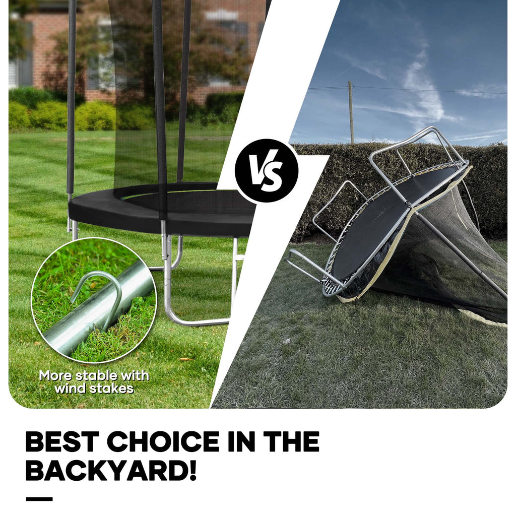 MARNUR 8FT Trampoline for Kids Trampoline with Enclosure Net, Ladder, Wind Stakes, Outdoor 330lbs Weight Capacity